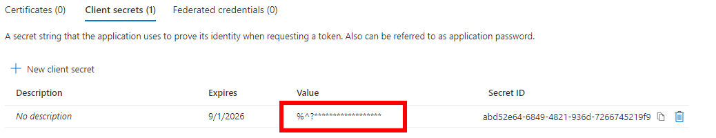 Image showing how to obtain Client Secret value 